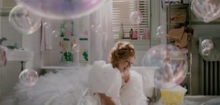 One shot shows Giselle’s reflection in bubbles as she scrubs the floor, just like the scene in Cinderella.