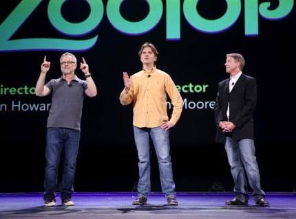 ANAHEIM, CA - AUGUST 14: (L-R) Directors Rich Moore and Byron Howard and producer Clark Spencer of ZOOTOPIA took part today in "Pixar and Walt Disney Animation Studios: The Upcoming Films" presentation at Disney's D23 EXPO 2015 in Anaheim, Calif. (Photo by Jesse Grant/Getty Images for Disney) *** Local Caption *** Byron Howard; Rich Moore; Clark Spencer