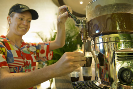 A cup of gourmet drinking chocolate is a sweet treat at The Chocolate Experience: From The Bean to the Bar Hosted by Ghirardelli in the Festival Center at the Epcot International Food & Wine Festival at Walt Disney World Resort. (Kent Phillips, photographer)