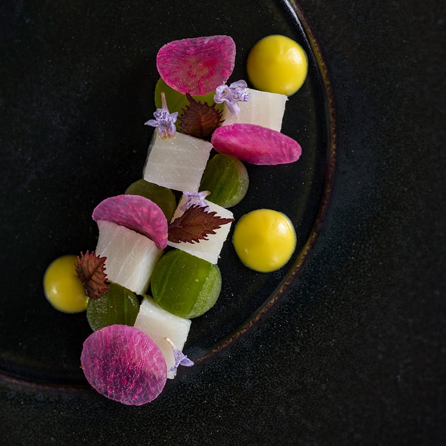 Hamachi Watermelon and Radishes with a Lemon Emulsion, from Victoria & Albert’s