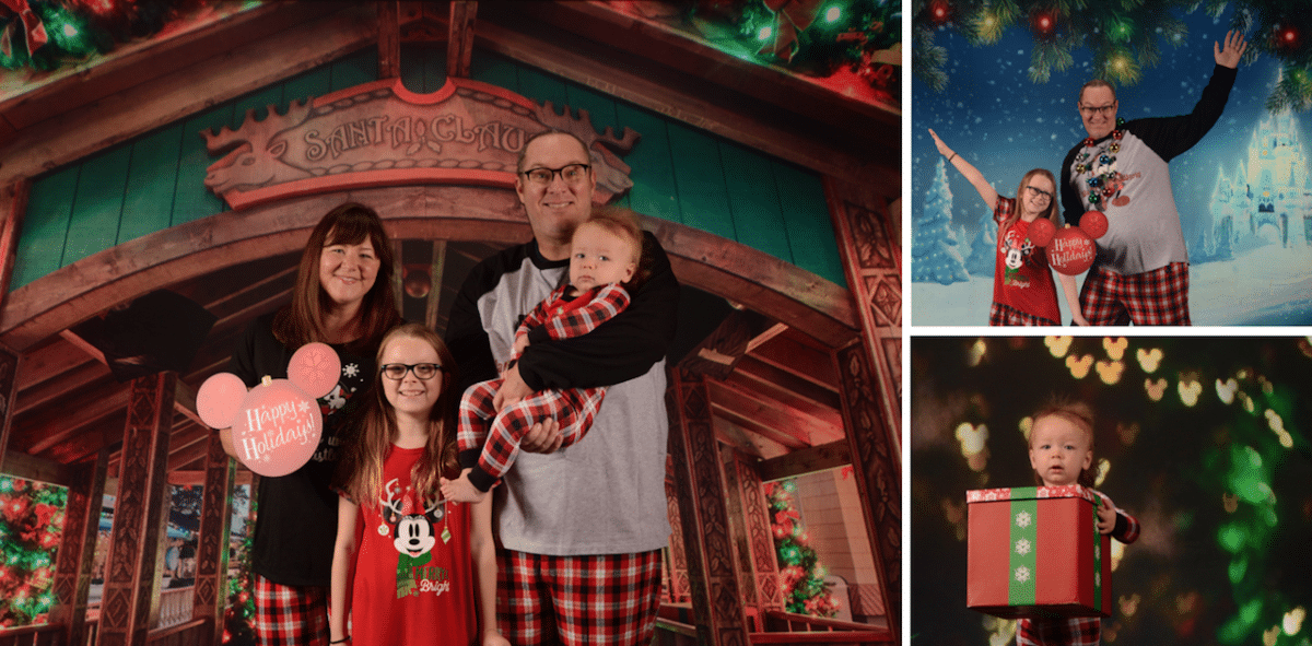 Holiday family photos at the Disney PhotoPass Studio at Disney Springs