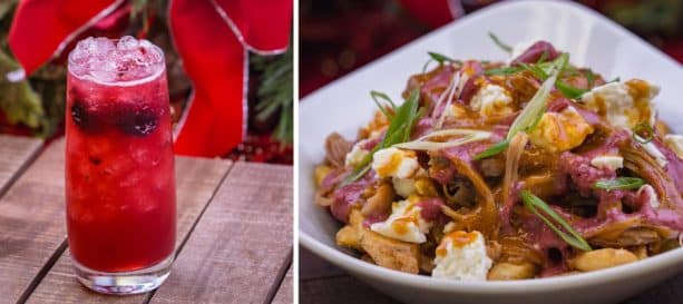 Specialty Holiday Cocktail and Turkey Carnitas Poutine from Lamplight Lounge at Disney California Adventure Park for 2018 Holidays at Disneyland Resort