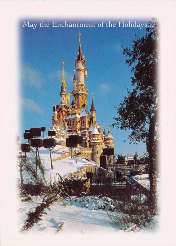 1997 card featuring snow at Disneyland Paris