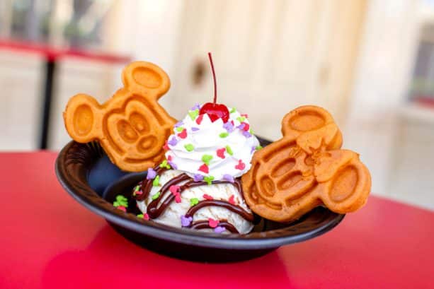 Mickey and Minnie Waffle Sundae from Sleepy Hollow at Magic Kingdom Park