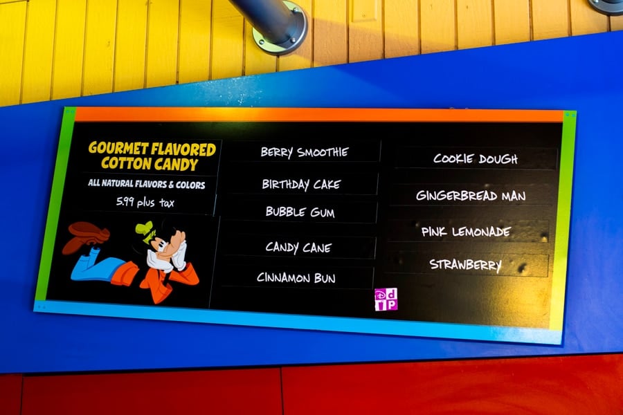 Goofy's Candy Co. cotton candy menu at Disney Springs