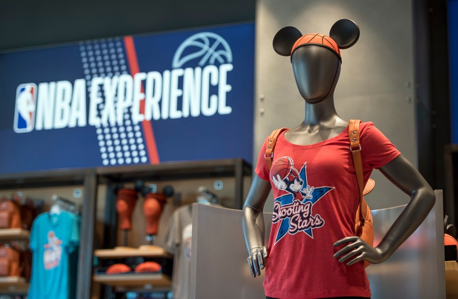 Basketball Mickey Mouse Ear Hat and t-shirt in the NBA Store inside NBA Experience at Disney Springs