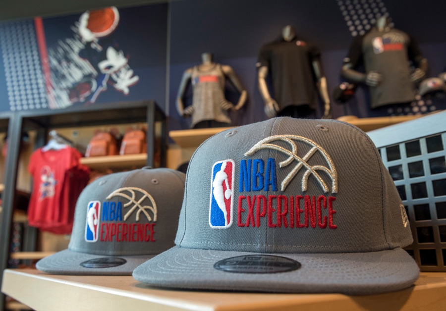 NBA Experience hats in the NBA Store inside NBA Experience at Disney Springs