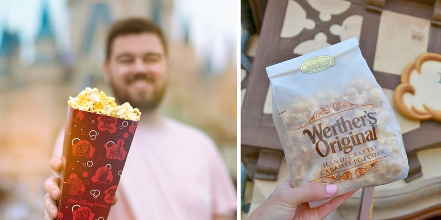 Popcorn Offerings at Walt Disney World Resort - Popcorn at Magic Kingdom Park and Caramel Popcorn from Karamell Kuche at the Germany pavilion at Epcot