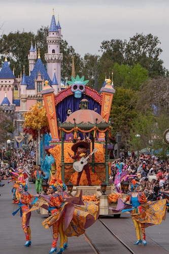 'Coco' float in the ‘Magic Happens’ Parade at Disneyland Park
