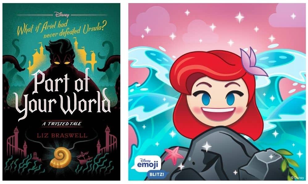 "Part of Your World: A Twisted Tale" cover art and Ariel Disney Emoji Blitz image