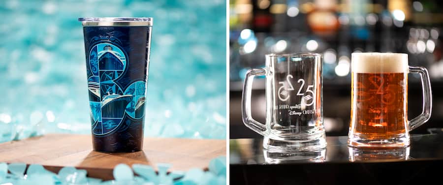 Disney Cruise Line Silver Anniversary Specialty Coffee Mug and 25th Anniversary Beer Mug