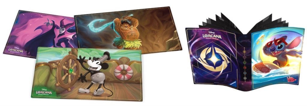 Disney Lorcana TGC themed playmats and portable card portfolio