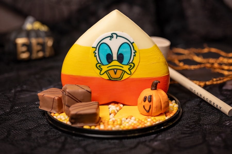 Donald Candy Corn-Chocolate Piñata: White chocolate piñata filled with pumpkin-spiced marshmallows and crisp pearls (New) - The Ganachery in Disney Springs (Available Sept. 6 through Oct. 31)