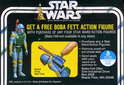 The cardback ad for Boba Fett with rocket-firing backpack. Image courtesy theswca.com.