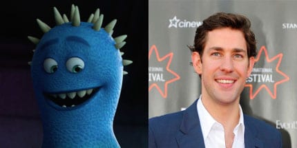 At the beginning of Monsters University, Mike impresses as one of the most famous scarers, Frank McCay. That blue monster was voiced by a blue-eyed guy name John Krasinski (cue dreamy sigh).