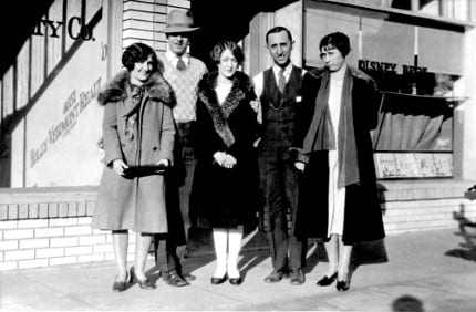 From left: Lillian and Walt, sister Ruth, and brother Roy and wife Edna stand in front of the first studio on Kingswell Avenue in Los Angeles.