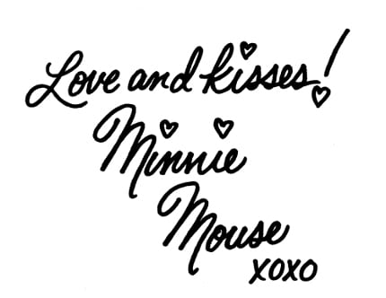 Minnie Mouse is the ultimate definition of feminine. Thorough research and analysis led us to count a total of four hearts, two sets of “XO,” one “love,” and an unknown number of kisses (Could it be infinite?! We may never know). Plus, Minnie loop-de-loops her L’s, O’s, D’s, K’s, S’s and M’s (Disclaimer: “Loop-de-loop” is not an official graphologist term…yet). Minnie’s clean cursive would make any elementary school teacher proud. A+, Miss Mouse.