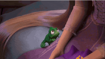 Pascal cuddling with Rapunzel Tangled