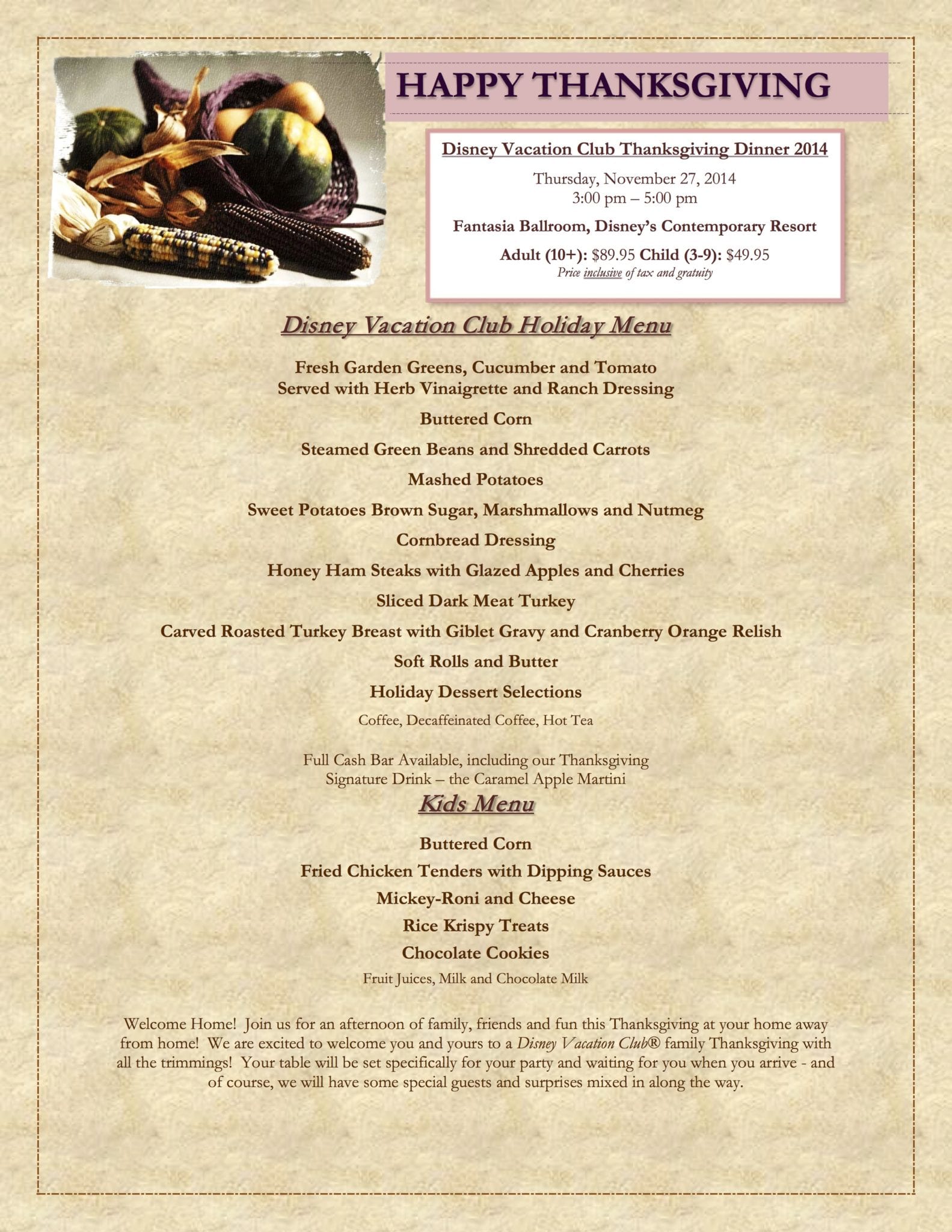 DVC offers Members a new way to celebrate Thanksgiving in WDW (Menu ...
