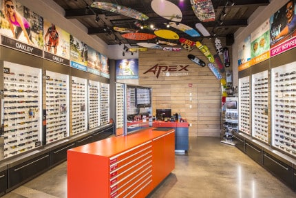 Designed with the athlete, sports and outdoor enthusiast in mind, Apex by Sunglass Hut provides Downtown Disney guests with a first-of-its-kind sunglass store. Showcasing a selection of sport performance and lifestyle eyewear, the new store uses innovative technology, such as the Apex Smart Mirror, to help guests find the best choice in sunglasses.  Downtown Disney is currently undergoing the largest expansion in its history, to be renamed and re-imagined as Disney Springs, an exciting new waterfront district for great dining, shopping and entertainment. Apex by Sunglass Hut is part of the first phase of store openings planned for what will be eventually known as The Landing within Disney Springs. The Landing is the first of four neighborhoods and is scheduled to officially open in spring 2015. Walt Disney World Resort is in Lake Buena Vista, Fla. (Matt Stroshane, photographer)