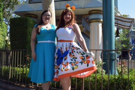 Orange and blue dresses