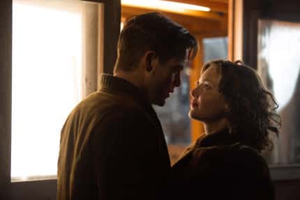 Chris Pine stars as Bernie Webber and Holliday Grainger as Miriam in the heroic action-thriller THE FINEST HOURS, based on the extraordinary true story of the most daring rescue mission in the history of the Coast Guard.