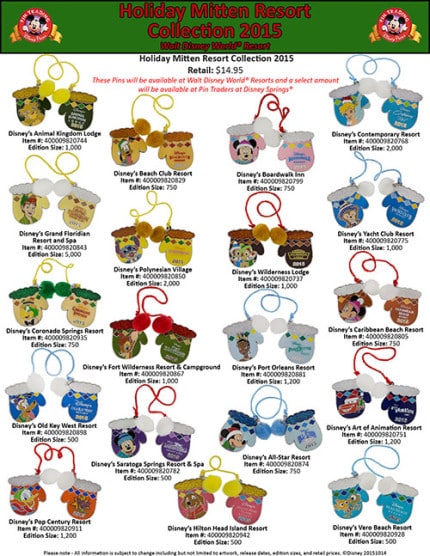 Holiday Mitten Pins WDW