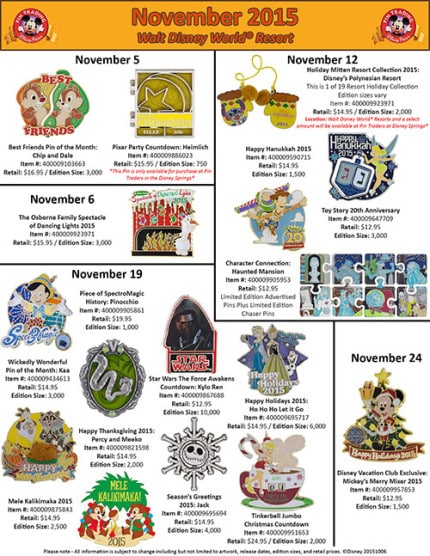 November 2015 Pins WDW