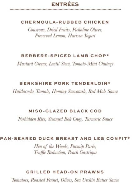 Tiffins menu entrees 1