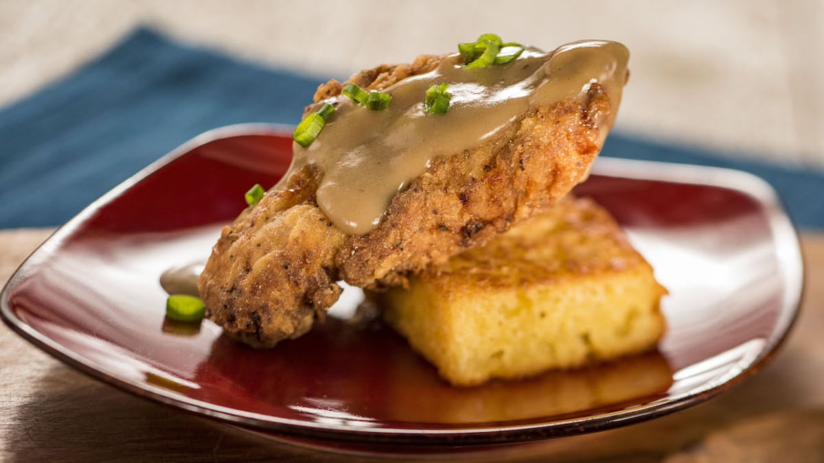 Crispy Chicken with Griddled Cornbread and Red Eye Gravy