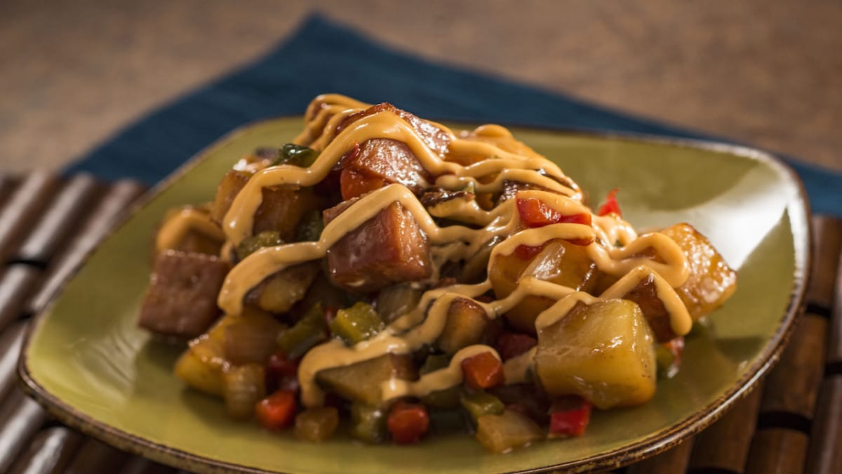 Teriyaki-glazed SPAM® Hash with Potatoes, Peppers, Onions, and Spicy Mayonnaise 