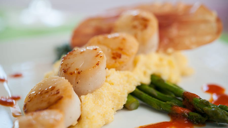 Seven Mile Sea Scallops over Polenta at Olivias Cafe