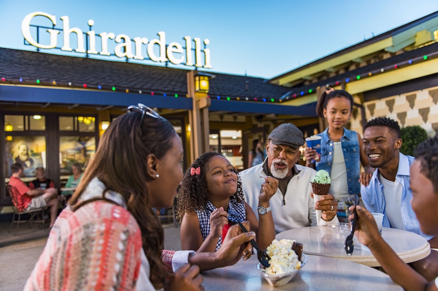 Family Enjoying Ice Cream at Ghirardelli Chocolate Company at Disney Springs Family Enjoying Ice Cream at Ghirardelli Chocolate Company at Disney Springs