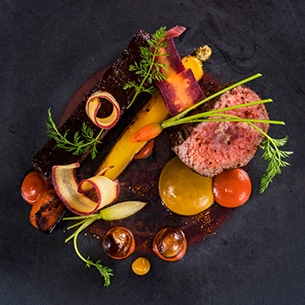 Lamb Loin Rainbow Carrots with Banana Curry, from Victoria & Albert’s