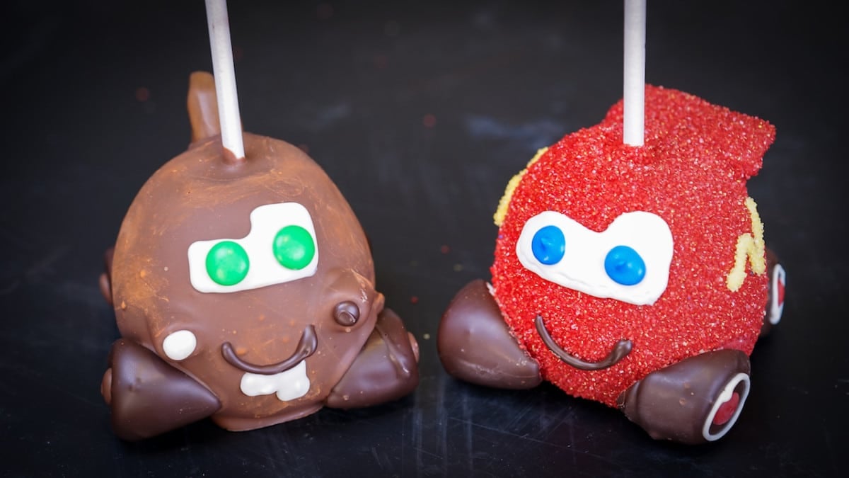 Lightning McQueen and Tow Mater Apples for Pixar Fest at Trolley Treats at Disney California Adventure Park