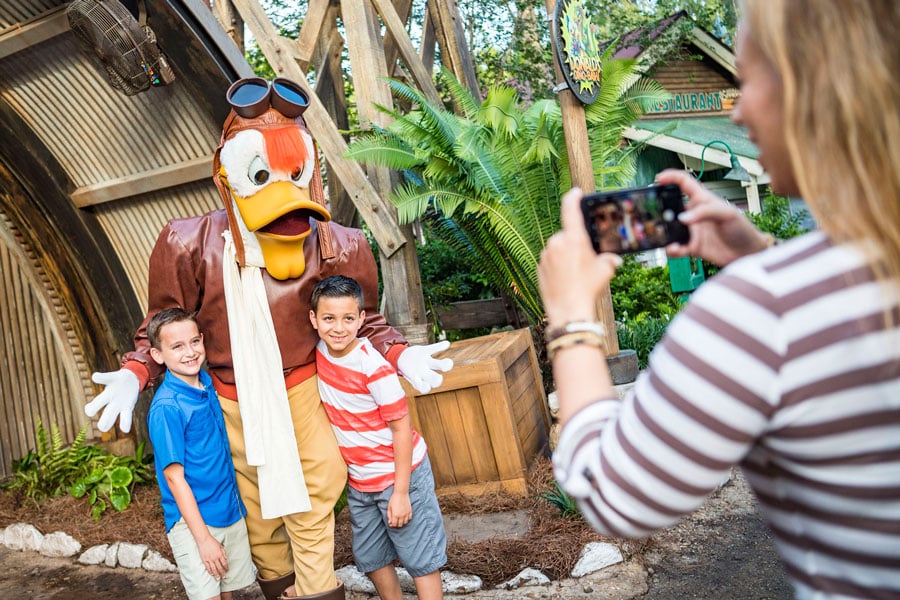 Launchpad McQuack greets guests at Disney's Animal Kingdom park