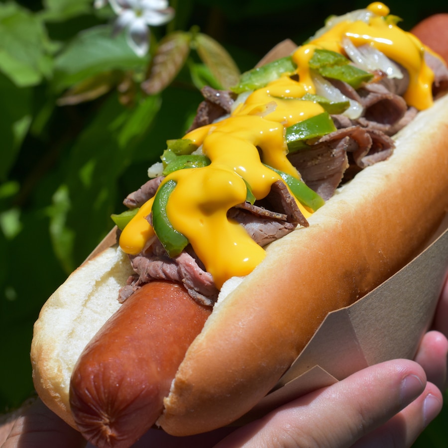 Philly Cheese Steak Hot Diggity Dog at Casey’s Corner at Magic Kingdom Park