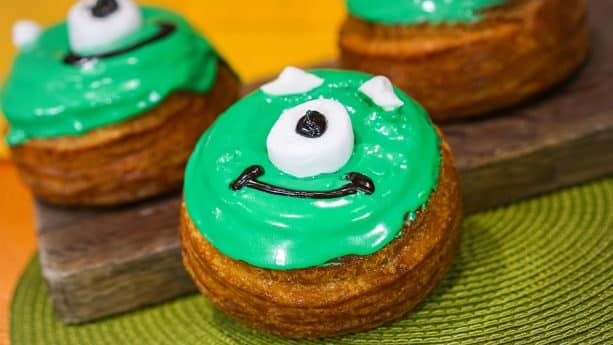 Mike Wazowski shaped Flaky Donut at Schmoozies at Disney California Adventure Park