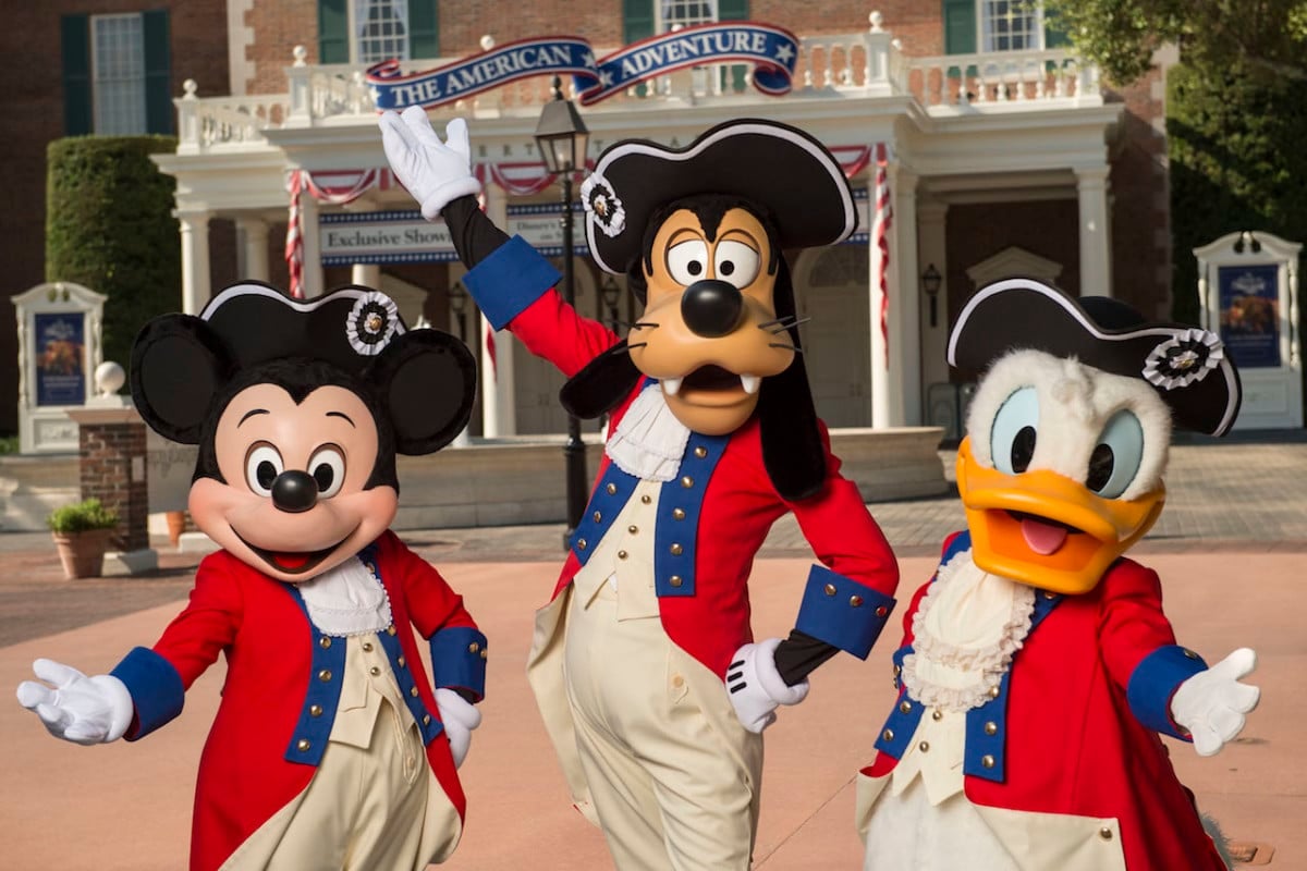 Mickey, Goofy and Donald at American Adventure Pavilion