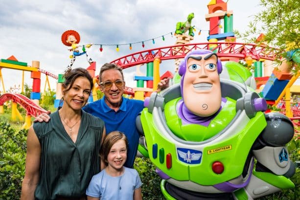 Tim Allen with wife Jane and daughter Elizabeth in Toy Story Land at Disney's Hollywood Studios