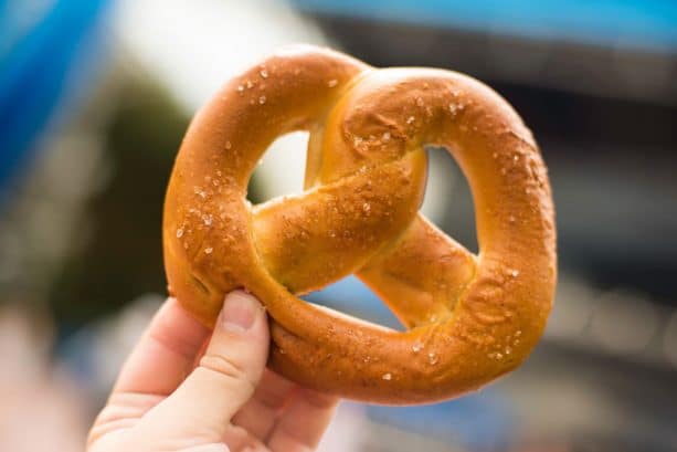 | The Main Street Mouse Salted Caramel Warm Stuffed Pretzel at the Test Track Pretzel Cart at Epcot
