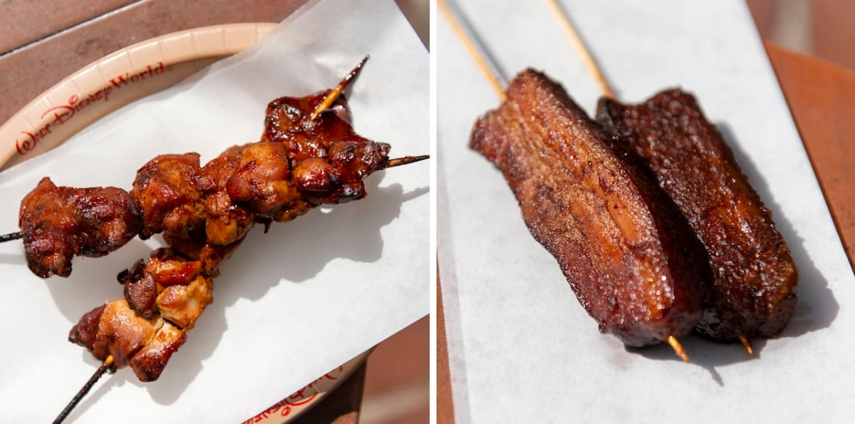 Chicken and Candied Bacon Skewers at Liberty Square Market at Magic Kingdom Park