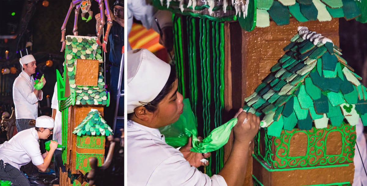 | The Main Street Mouse Disneyland Pastry Chefs Working on the Haunted Mansion Holiday 2018 Gingerbread House at Disneyland Park