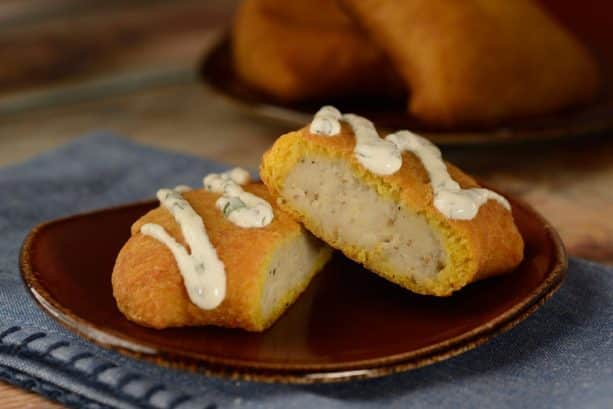 | The Main Street Mouse Potato Knish with Herb Sour Cream from Lchaim Holiday Kitchen at Epcot International Festival of the Holidays