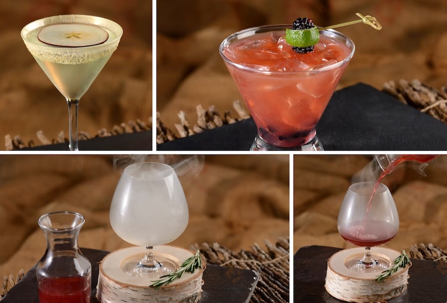 Enchanted Apple, Evil to the Core, and The Smoking Mirror Specialty Alcoholic Beverages at Storybook Dining at Artist Point at Disney’s Wilderness Lodge