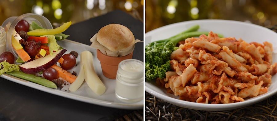 Kids from the Garden Appetizer and Kids Princess Pasta Entrée at Storybook Dining at Artist Point at Disneys Wilderness Lodge