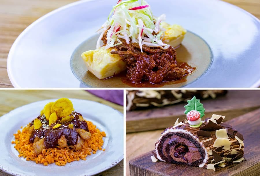 Pozole Rojo Beef, Chicken-less Mole, and Black Forest Yule Log from A Twist on Tradition Marketplace at Disney Festival of Holidays at Disney California Adventure Park