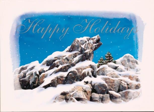 2000 card featuring a snowcapped Grizzly Peak at Disney California Adventure park