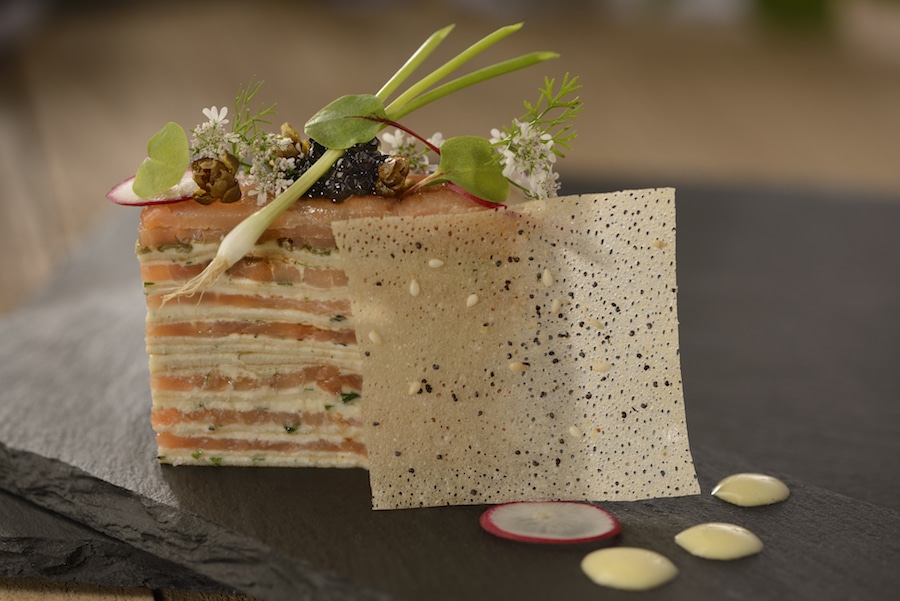 | The Main Street Mouse Smoked Salmon and Cream Gâteau from the Painters Palate Food Studio at Epcot International Festival of the Arts