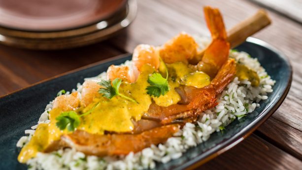 Sugar Cane Shrimp Skewer from La Isla Fresca at the 2019 Epcot International Flower Garden Festival